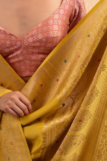 Shop Priyanka Raajiv Yellow Silk Embroidery Heera Meenakari Woven Saree Online at Aza Fashions Shop_Priyanka Raajiv_Yellow Silk Embroidery Heera Meenakari Woven Saree _Online_at_Aza_Fashions