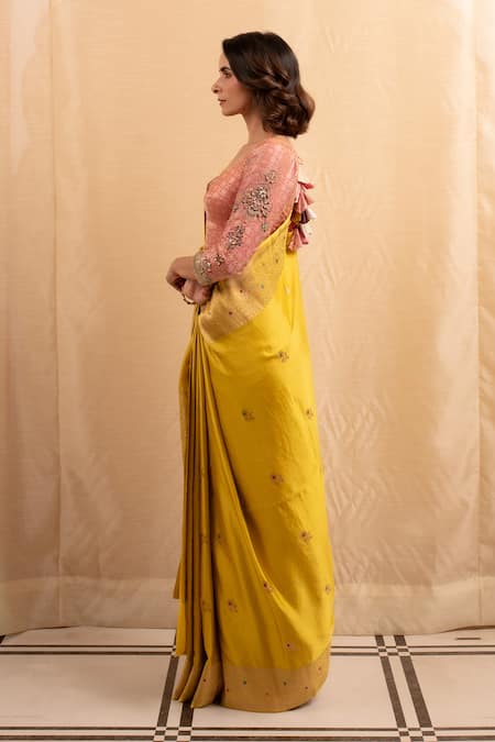 Buy Priyanka Raajiv Yellow Silk Embroidery Heera Meenakari Woven Saree Buy_Priyanka Raajiv_Yellow Silk Embroidery Heera Meenakari Woven Saree