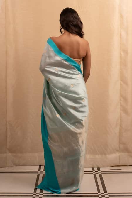 Shop Priyanka Raajiv Blue Silk, Chanderi Floral Woven Saree With Blouse at Aza Fashions Shop_Priyanka Raajiv_Blue Silk, Chanderi Floral Woven Saree With Blouse _at_Aza_Fashions