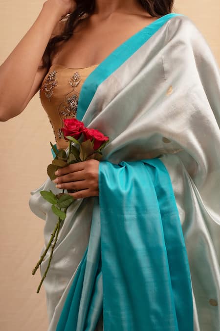 Priyanka Raajiv Blue Silk, Chanderi Floral Woven Saree With Blouse Online at Aza Fashions Priyanka Raajiv_Blue Silk, Chanderi Floral Woven Saree With Blouse _Online_at_Aza_Fashions