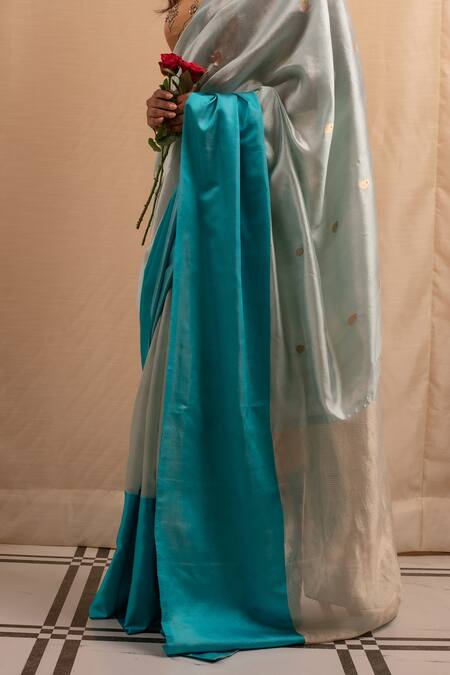 Buy Priyanka Raajiv Blue Silk, Chanderi Floral Woven Saree With Blouse Online at Aza Fashions Buy_Priyanka Raajiv_Blue Silk, Chanderi Floral Woven Saree With Blouse _Online_at_Aza_Fashions