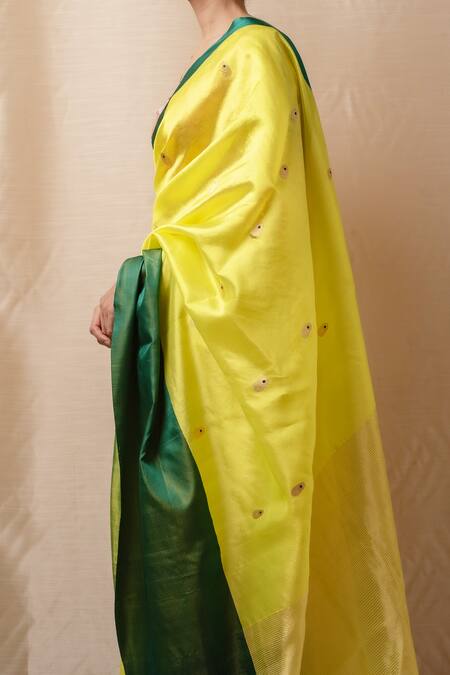 Priyanka Raajiv_Yellow Chanderi , Embroidery Mohi Woven Floral Saree _at_Aza_Fashions