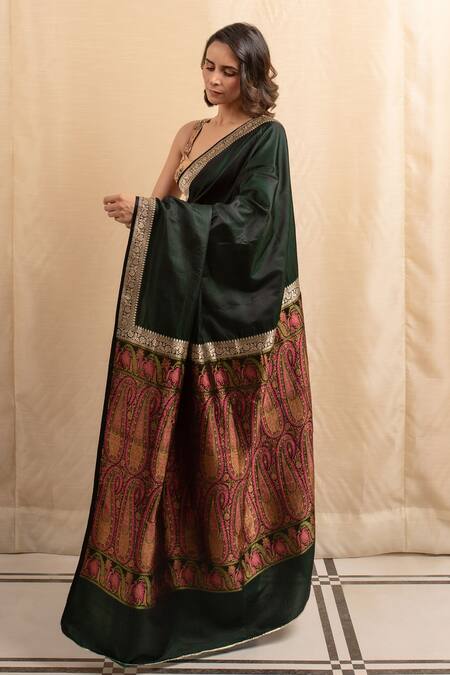 Priyanka Raajiv Green Silk Embroidery Deep Banarasi Paisley Saree at Aza Fashions Priyanka Raajiv_Green Silk Embroidery Deep Banarasi Paisley Saree _at_Aza_Fashions