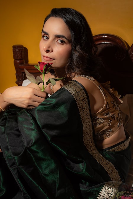 Buy Priyanka Raajiv Green Silk Embroidery Deep Banarasi Paisley Saree Buy_Priyanka Raajiv_Green Silk Embroidery Deep Banarasi Paisley Saree