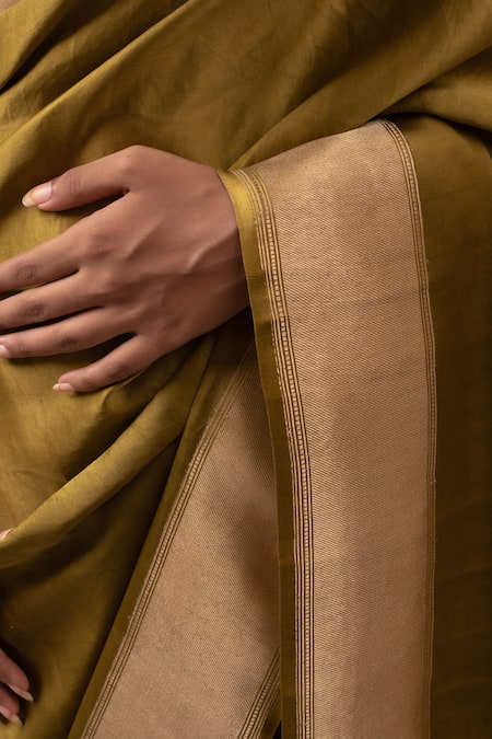 Buy_Priyanka Raajiv_Green Silk, Brocade Mehendi Banarasi Saree With Running Blouse 