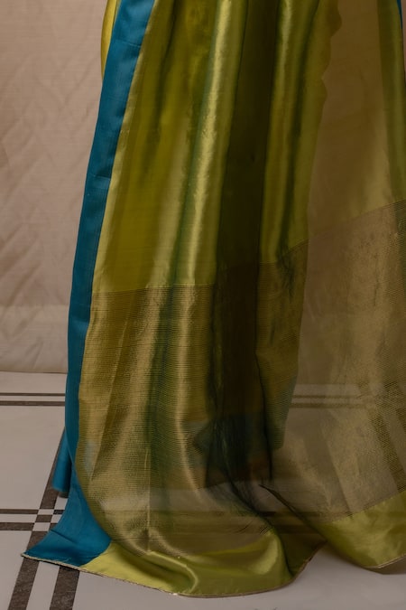 Buy_Priyanka Raajiv_Green Silk, Chanderi Tea Saree With Blouse _Online_at_Aza_Fashions