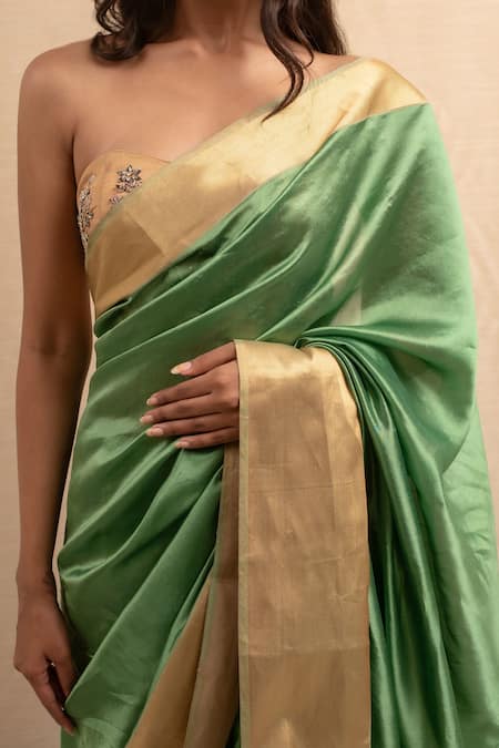 Buy_Priyanka Raajiv_Green Silk, Chanderi Embroidery Saree With Blouse 