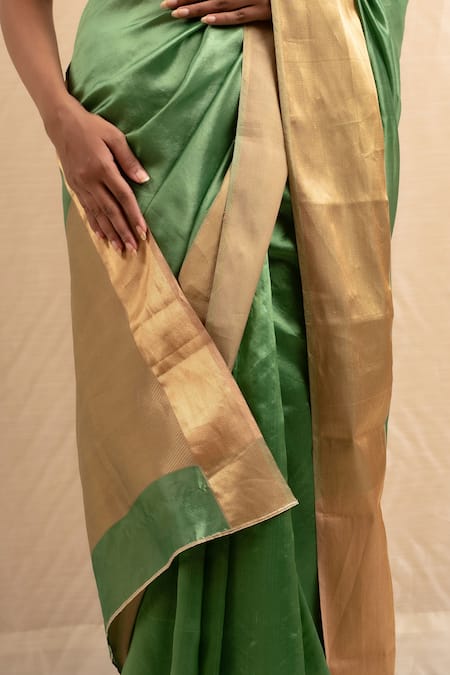 Shop_Priyanka Raajiv_Green Silk, Chanderi Embroidery Saree With Blouse 