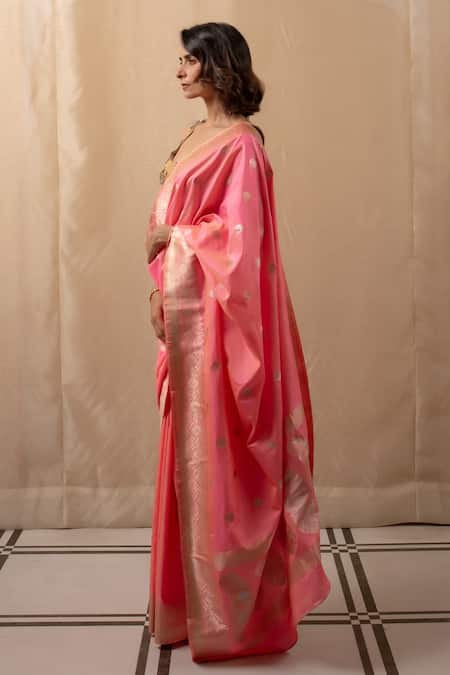 Shop Priyanka Raajiv Pink Silk, Brocade Embroidery Floral Woven Banarasi Saree Online at Aza Fashions Shop_Priyanka Raajiv_Pink Silk, Brocade Embroidery Floral Woven Banarasi Saree _Online_at_Aza_Fashions