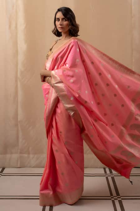 Priyanka Raajiv Pink Silk, Brocade Embroidery Floral Woven Banarasi Saree at Aza Fashions Priyanka Raajiv_Pink Silk, Brocade Embroidery Floral Woven Banarasi Saree _at_Aza_Fashions