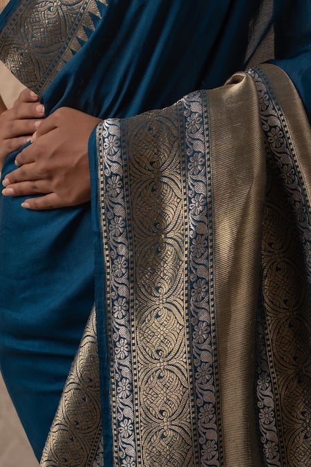 Shop Priyanka Raajiv Blue Silk Tassels Teal Geometric Woven Saree Online at Aza Fashions Shop_Priyanka Raajiv_Blue Silk Tassels Teal Geometric Woven Saree _Online_at_Aza_Fashions