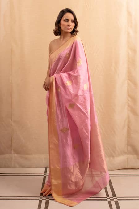 Priyanka Raajiv Pink Silk, Chanderi Embroidery Sindhur Floral Butis Saree at Aza Fashions Priyanka Raajiv_Pink Silk, Chanderi Embroidery Sindhur Floral Butis Saree _at_Aza_Fashions