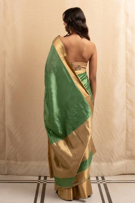 Priyanka Raajiv_Green Silk, Chanderi Embroidery Saree With Blouse _Online_at_Aza_Fashions
