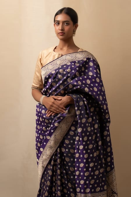 Priyanka Raajiv Blue Silk Embroidery Paisley Floral Butti Banarasi Saree at Aza Fashions Priyanka Raajiv_Blue Silk Embroidery Paisley Floral Butti Banarasi Saree _at_Aza_Fashions