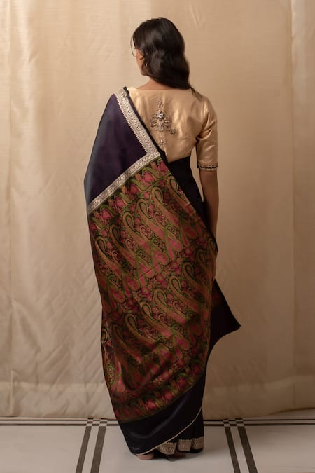 Priyanka Raajiv Deep Violet Silk Banarasi Saree 