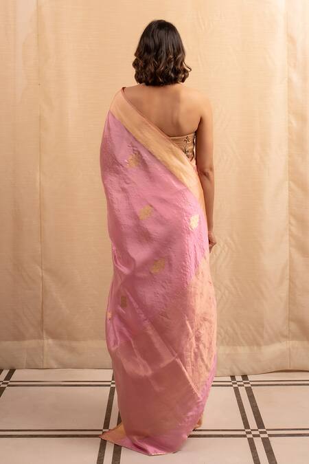 Shop Priyanka Raajiv Pink Silk, Chanderi Embroidery Sindhur Floral Butis Saree at Aza Fashions Shop_Priyanka Raajiv_Pink Silk, Chanderi Embroidery Sindhur Floral Butis Saree _at_Aza_Fashions