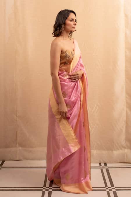 Buy Priyanka Raajiv Pink Silk, Chanderi Embroidery Sindhur Floral Butis Saree Buy_Priyanka Raajiv_Pink Silk, Chanderi Embroidery Sindhur Floral Butis Saree