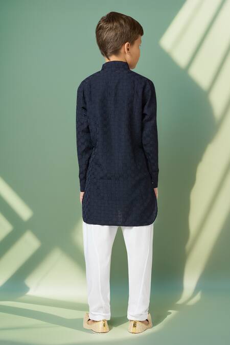 Petite Pomme Blue Cotton Navy Textured Kurta Set at Aza Fashions Petite Pomme_Blue Cotton Navy Textured Kurta Set _at_Aza_Fashions