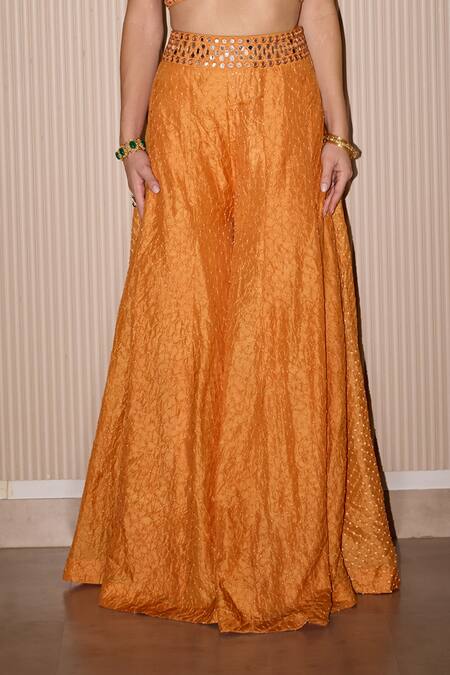 Shop_Twenty Nine_Orange Silk Mirrors, Embroidery Raidana Bandhani Sharara Pant _Online_at_Aza_Fashions