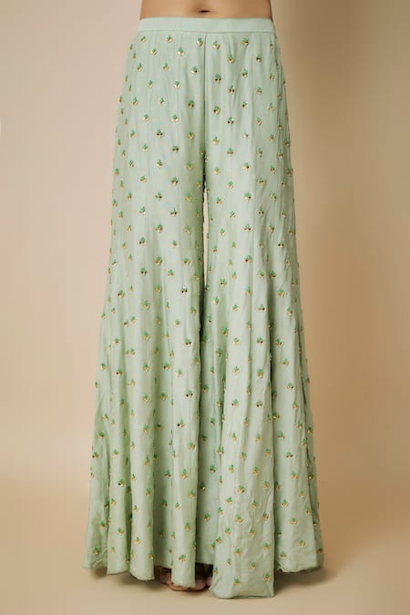 Mehak Murpana_Green Net, Crepe Sequins Bloom Embellished Sharara Set _at_Aza_Fashions