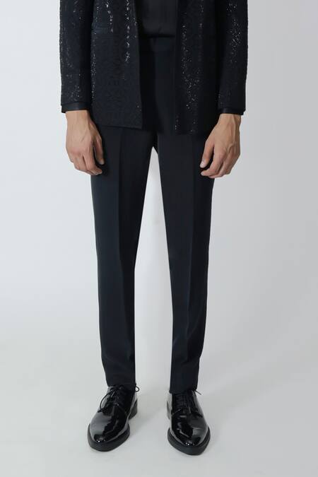 Buy_Chhaya Mehrotra_Black Silk Heavy Straight Pant _Online_at_Aza_Fashions