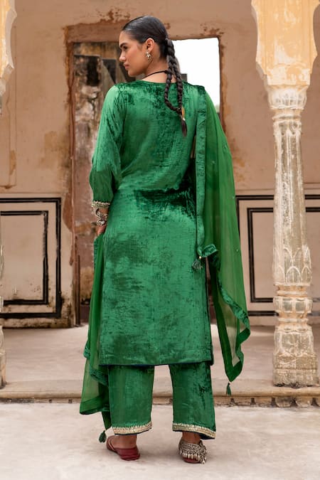 Karaj Jaipur Embroidered Velvet Kurta Pant Set 