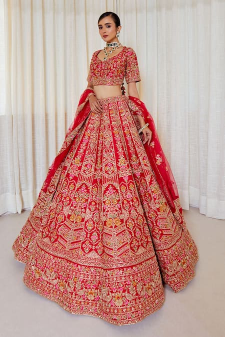 Shop Pallavi Poddar Red Silk Sequins, Beads, Embroidery Sweetheart Scarlet Zardozi Lehenga Set at Aza Fashions Shop_Pallavi Poddar_Red Silk Sequins, Beads, Embroidery Sweetheart Scarlet Zardozi Lehenga Set _at_Aza_Fashions