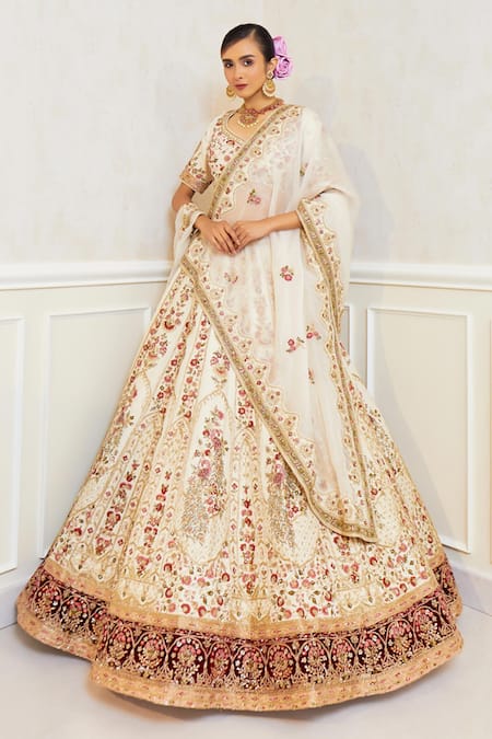 Pallavi Poddar Ivory Zardozi Embroidered Bridal Lehenga Set 