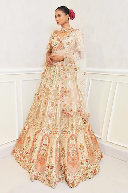 Pallavi Poddar Ivory Zardozi Embroidered Lehenga Set 