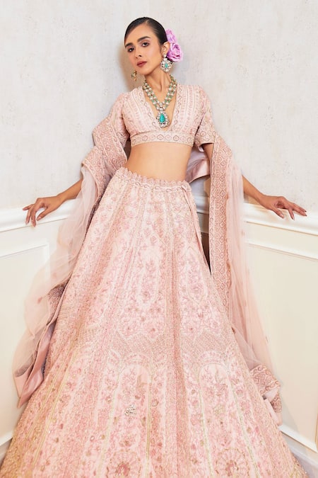 Pallavi Poddar Baby Pink Zardozi Embroidered Lehenga Set 