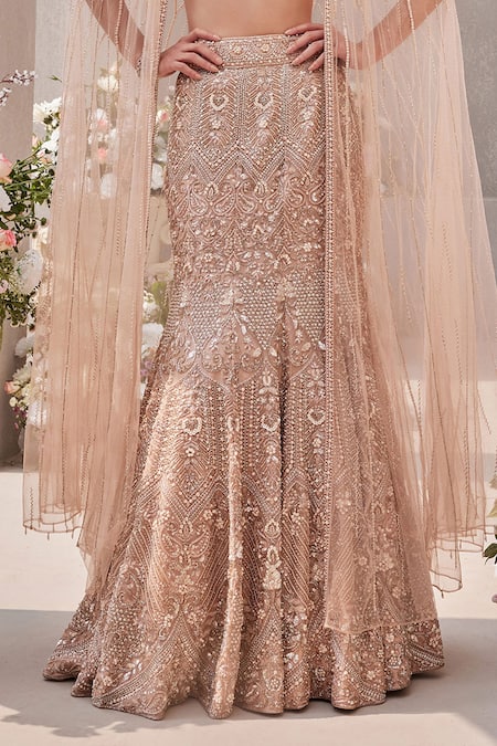 Shop_Saisha_Pink Organza, Net Cut Work, Beads, Blush Floral Vine Embroidered Lehenga Set _Online_at_Aza_Fashions