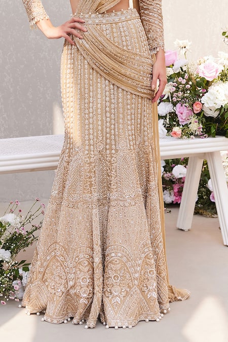 Buy Saisha Gold Organza Tassels, Cut Work, Pearls, Zardozi Embroidered Lehenga Saree Online at Aza Fashions Buy_Saisha_Gold Organza Tassels, Cut Work, Pearls, Zardozi Embroidered Lehenga Saree _Online_at_Aza_Fashions