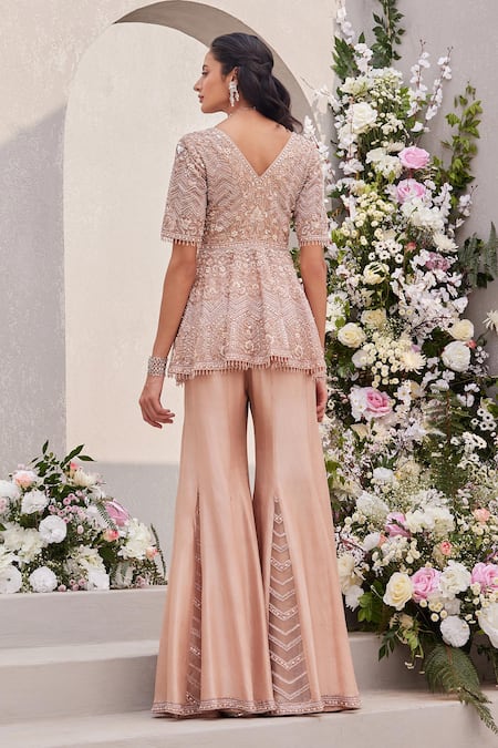 Saisha Peplum Kurta Set With Embellished Sharara 