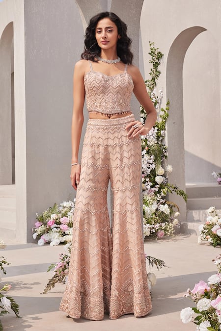 Saisha Pink Organza Pearls, Sequins, Beads Cutdana Embroidered Corset Sharara Set Online at Aza Fashions Saisha_Pink Organza Pearls, Sequins, Beads Cutdana Embroidered Corset Sharara Set _Online_at_Aza_Fashions