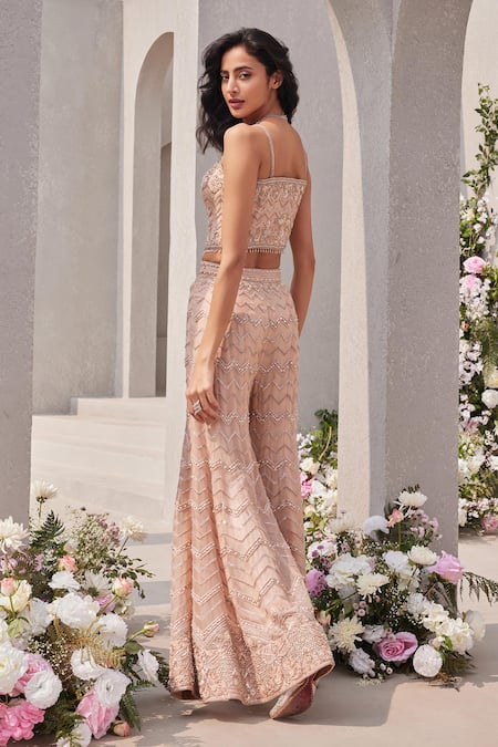 Buy Saisha Pink Organza Pearls, Sequins, Beads Cutdana Embroidered Corset Sharara Set Buy_Saisha_Pink Organza Pearls, Sequins, Beads Cutdana Embroidered Corset Sharara Set