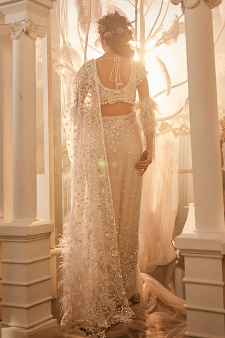 Shop Swish By Dolcy And Simran Ivory Net Pearls, Sequins, Cut Work Floral Scatter Embroidered Saree Set at Aza Fashions Shop_Swish By Dolcy And Simran_Ivory Net Pearls, Sequins, Cut Work Floral Scatter Embroidered Saree Set _at_Aza_Fashions