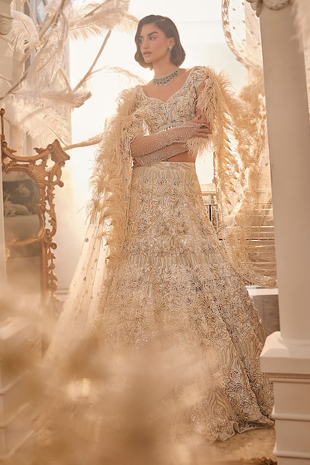 Swish By Dolcy And Simran Floral Pearl Embroidered Lehenga Set 