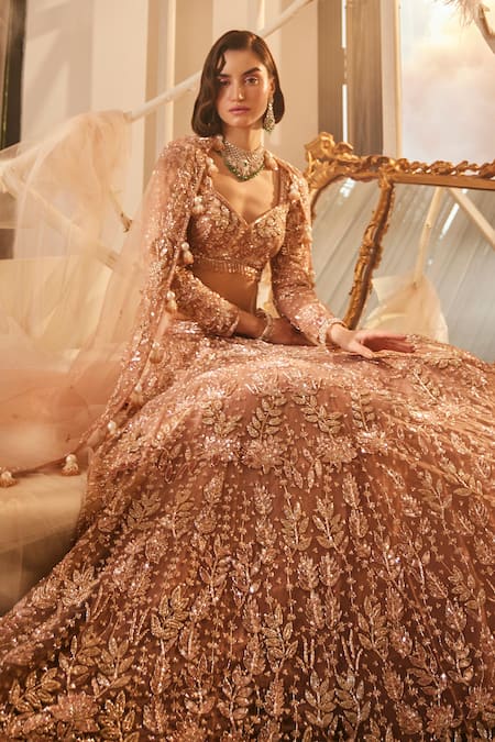 Swish By Dolcy And Simran Rose Gold Cutdana Embroidered Bridal Lehenga Set 