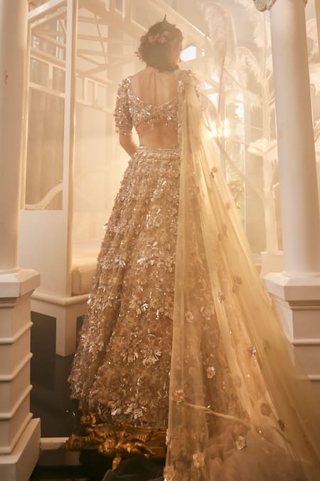 Swish By Dolcy And Simran Gold 3D Sequin Embroidered Bridal Lehenga Set 