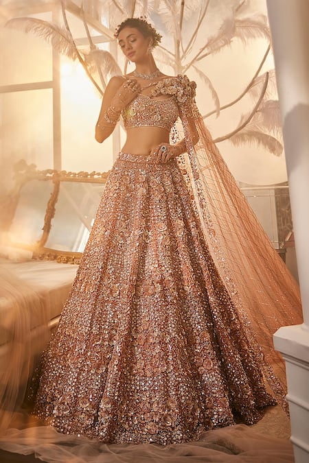 Swish By Dolcy And Simran Iris 3D Sequin Embroidered Bridal Lehenga Set With Trail 