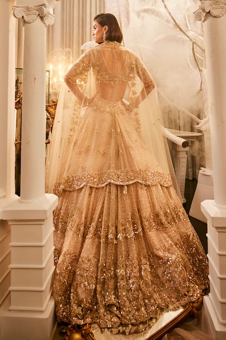 Swish By Dolcy And Simran Ivory Floral Wave Embroidered Lehenga Set 