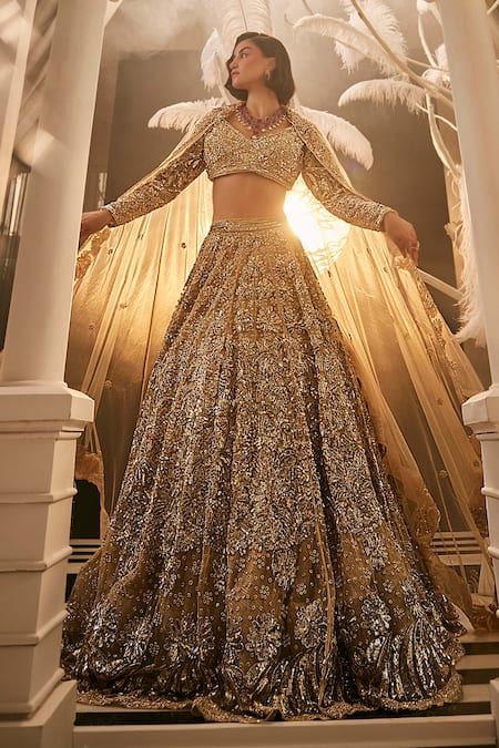 Swish By Dolcy And Simran Nakshi Embroidered Gold Lehenga Set 