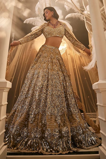 Swish By Dolcy And Simran Nakshi Embroidered Gold Lehenga Set 
