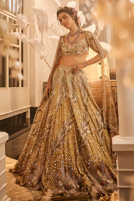 Swish By Dolcy And Simran Gold Cutdana Embroidered Bridal Lehenga Set 