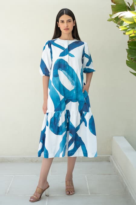 Merakus Stroke Print Midi Dress 