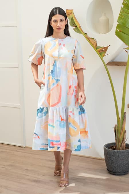 Merakus Abstract Print Midi Dress 