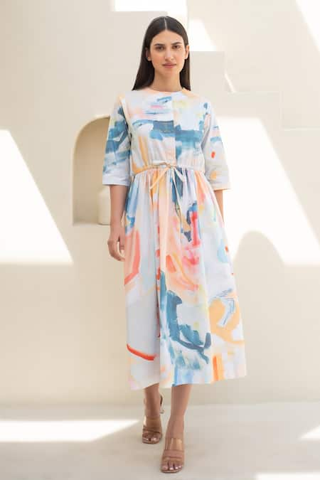 Merakus Abstract Move Print Midi Dress 