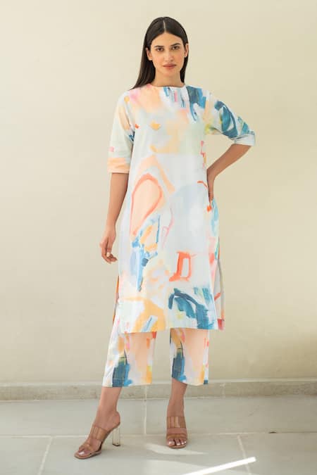 Merakus Abstract Print Kurta With Pant 