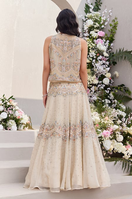 Saisha Zardozi Embroidered Lehenga & Gilet Set 