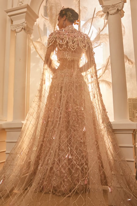 Swish By Dolcy And Simran 3D Sequin Embroidered Lehenga Set With Trail 